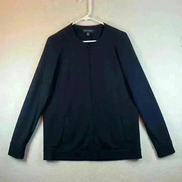 Anne Klein II Jacket Navy Women’s Size Medium Full Zip Collarless Rayon Blend - Picture 1 of 9